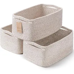 3-Pack Small Storage Baskets  Organizing |     Woven Shelf Toy Basket |     Rope Baskets  Gifts Empty |     Closet Organizer Bins with Handles |     Cube Decorative Box |     11.8*7.8*5.1" |     Mixed brown