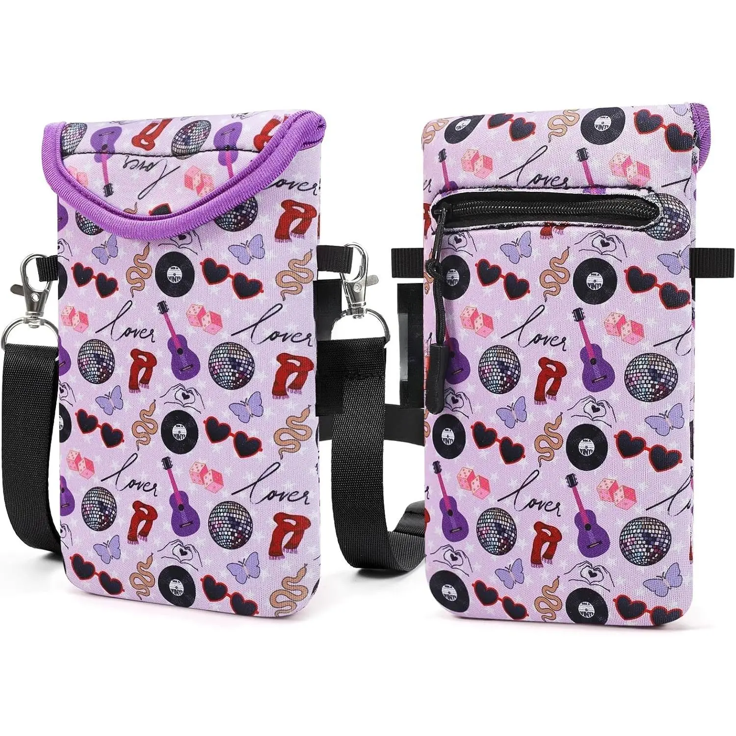 Neoprene Cell Phone Sleeve Pouch Case Bag with Crossbody Strap Lanyard for Women, Flap Closure Secure Cell Phone Bag with Pocket for Cards, . ( Tour )