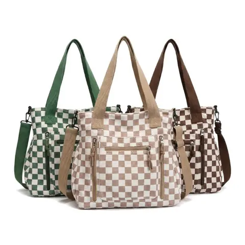 Women's Checkered Corduroy Mommy Bag - Large Capacity, Multi-Pocket, Basic Casual, All Seasons Crossbody Bag with Backpack Mode, Adults' Commute Gym Sports & Outdoor Accessory