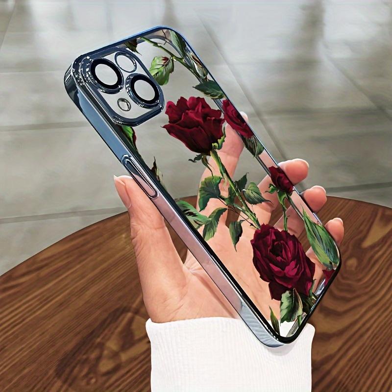 Flaming Rose Pattern Mobile Phone Protective Shell - Full Lens Protection, Anti-Scratch, Anti-Fingerprint, Compatible with iPhone X, XS, 11, 12, 13, 14, 15, 16 Pro Max/Plus, Shockproof Non-Slip Classic Hybrid Casing Protector Screen Protector