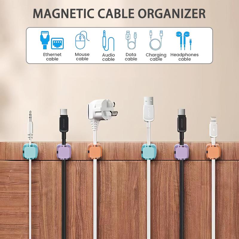 Magnetic Cable Organizer Set Adjustable Adhesive Clips for Tidy Cable Management Under Desk, in Car, at Home or Office (Mixed Colors)