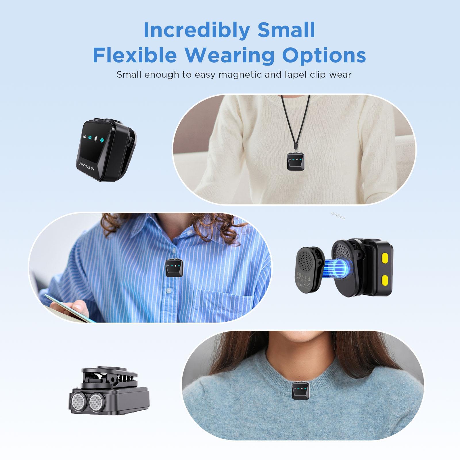 HITOZON Wireless Lavalier Microphone, USB Rechargeable Wireless Microphone with Charging Case, Lapel Mini Mic for Video Recording, Teaching, Interviews, Podcast, Audio, Portable Mic