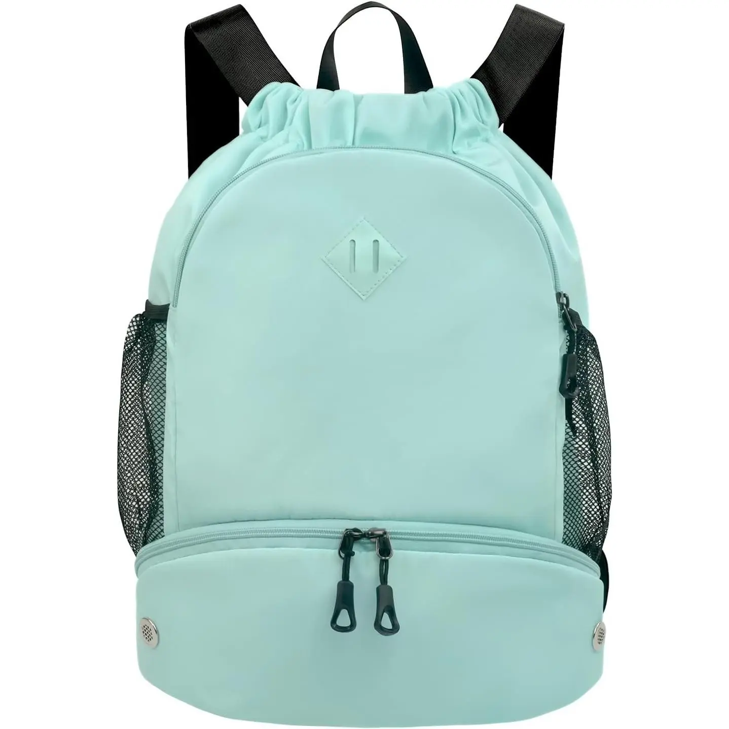 Large Mint Green Drawstring Backpack with Shoe Compartment & Wet Pocket - Men Women Gym Sports Swim Beach Bag(Gift)