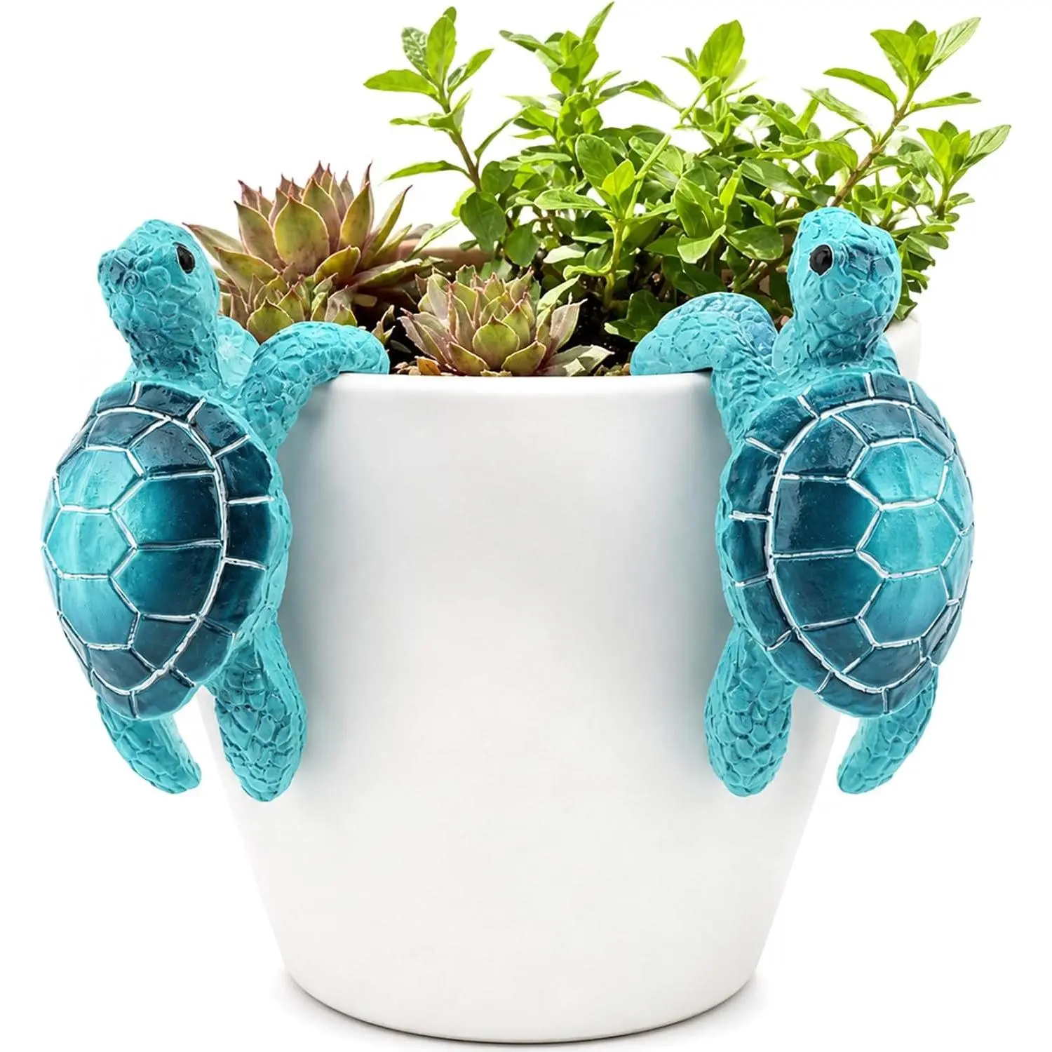 2 Pack Cute Climbing Tortoise  Pot Hanger Figurines,   Turtle Statue Planter Pot Decorations for Indoor Outdoor Succulent Planter Patio Lawn Yard Ornaments(Color:Blue)