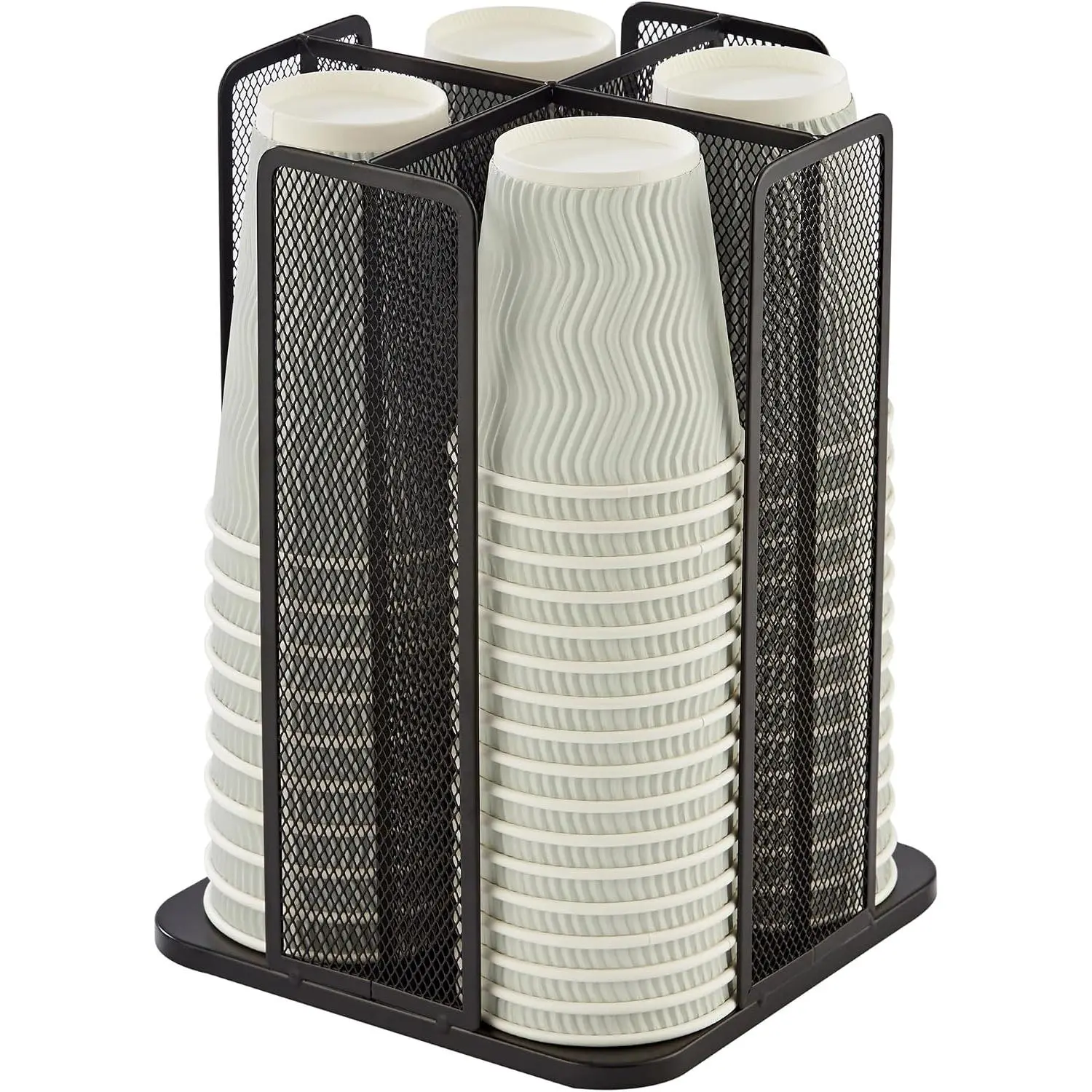 Black Disposable Cup and Lid Holder, Modern Compact 360°-Rotating 4-Compartment Coffee Cup Dispenser, Multifunctional Storage Organizer for Office, Coffee Shop