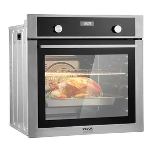 VEVOR Single Wall Oven, 24" Electric Built-in Wall Oven with 9 Cooking Functions, 2.68 Cu. Ft Electric Wall Ovens with Timer, 2800W Electric Oven with Baking Rack and Tray, for Kitchen