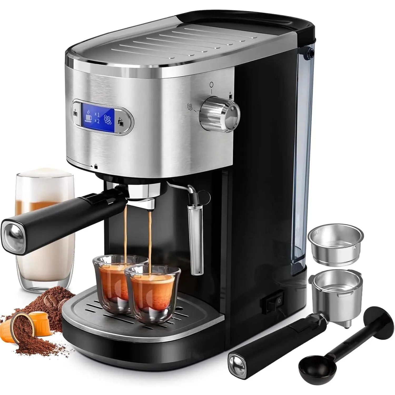 Commercial Espresso Machine 20 Bar, Compact Espresso Maker with Milk Frother Steam Wand, Expresso Coffee Machines with 45 OZ Removable Water Tank for Cappuccino, Latte, Home