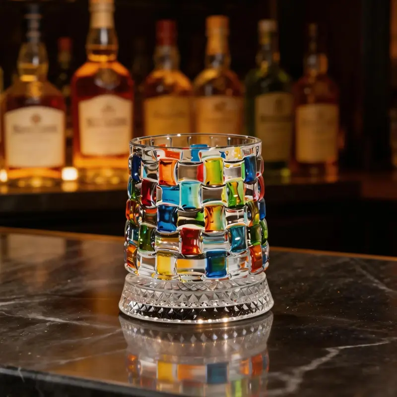 Hand - Painted Embossed Spinning Whiskey Glass, Rotating Whiskey Glass - Minimal Luxury Crystal Tumbler with Smooth Spin Design, Premium Drinking Glasses, Drinking Glassware, Glass Beverage Cups
