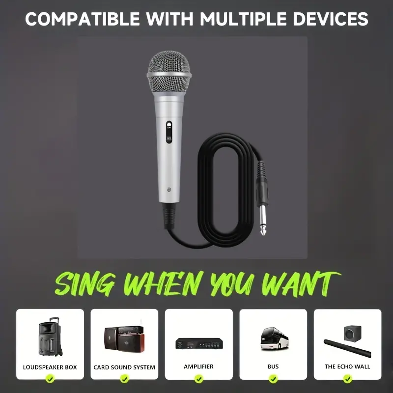 Professional Cabled Dynamic Microphone with 6.35mm Plug-in Jack - High-Quality Audio, Versatile for Karaoke, Recording