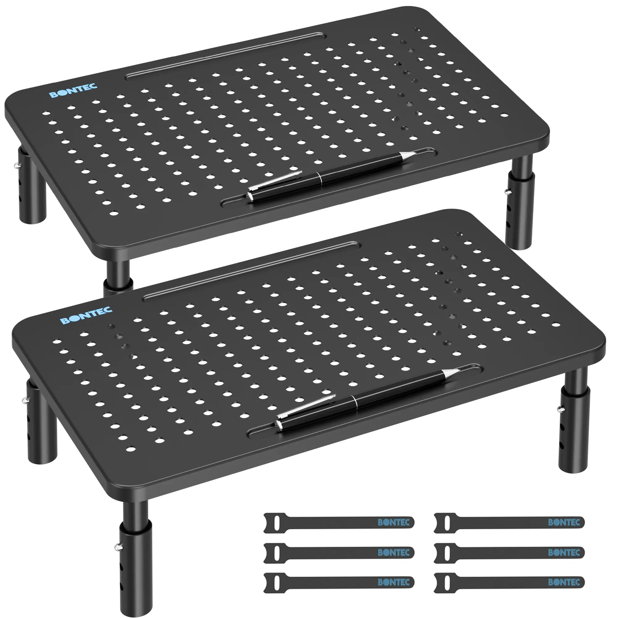 BONTEC 2 Pack Adjustable Monitor Stand Riser for Desk, Ergonomic Computer Monitor Stand，Supports 44lbs