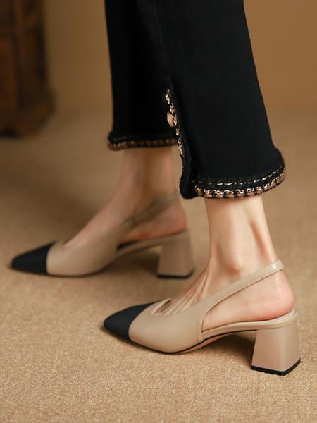 Women's Summer 2024 Colorblock Patchwork High Heel Sandals, Elegant Square Toe Heel Sandals for Party, Daily Clothing Decor, Two Tone Thick-heeled Sandals, Fashionable Slingback Sandals