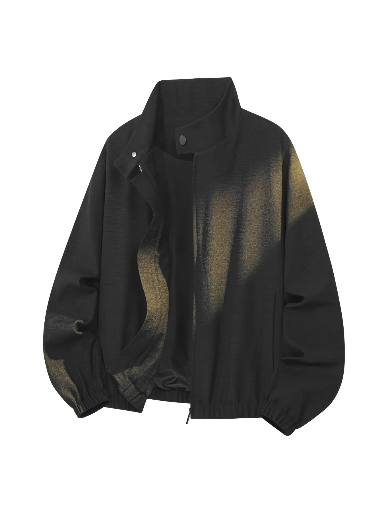Men Old Money Vintage Stand Collar Jacket Tie‑Dye Linen Texture Harrington Jacket Casual Streetwear Zip Up Outerwear