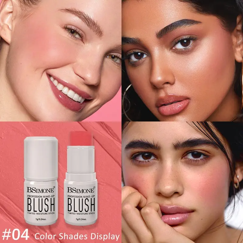 Bsimone 3-In-1 Coral Peach Blush Stick, Long-Lasting, Smooth Cream Texture, Suitable for All Skin Tones, Perfect for Parties and Travel