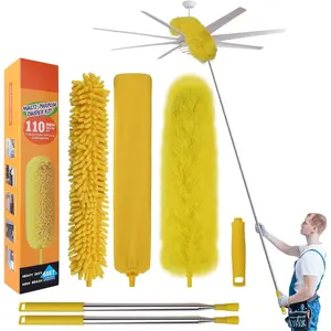 Cobweb Duster with Extension Pole, 110" Microfiber  Duster Kit with Bendable Washable Heads, Spider Web Brush, Dusters for Cleaning Ceiling Fan, High Ceiling, Blinds, Furniture &