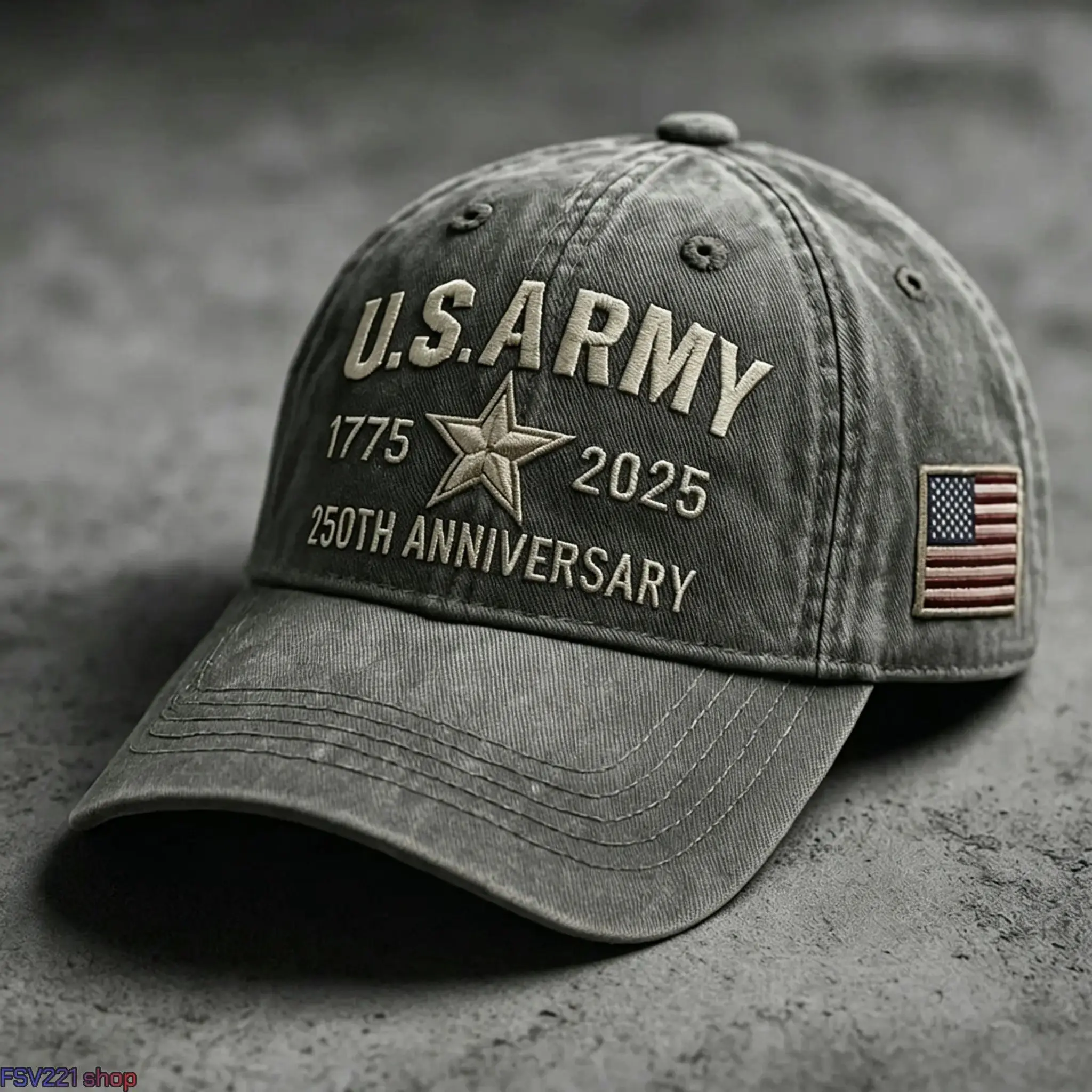 Unisex Adjustable Dad Hat, Vintage Washed Cotton Baseball Cap with 3D Embossed Logo, U.S. Army 250th Anniversary Patriotic Flag Patch Hat, Casual Military Style Cap for Daily Wear, Outdoor & Travel