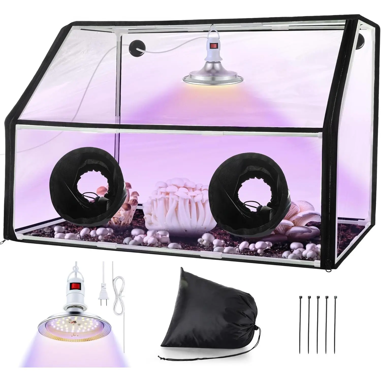Mushroom Grow Tent and LED Growing Light Kit, 30 x 20 x 20 Inch Portable Large Still Air Box, Mycology Mushroom Growing Kit, Indoor Propagation Stations with 48 LED Mushroom Grow Lamp(Black)