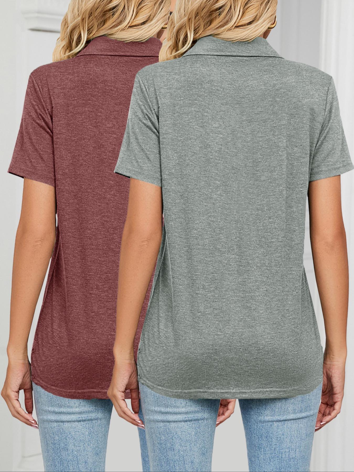 Women's Solid Color Polo Shirt, Casual Short Sleeve Collared Top for Daily Wear, Ladies Clothes for All Seasons, Cute Tops