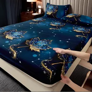 3pcs Blue Starry Sky Bed Sheet Set, Bedroom Bedding Set, Soft Skin-Friendly, 24h Non-Shift, Easy Care, Deep Pocket, Twin/full/king/queen Size