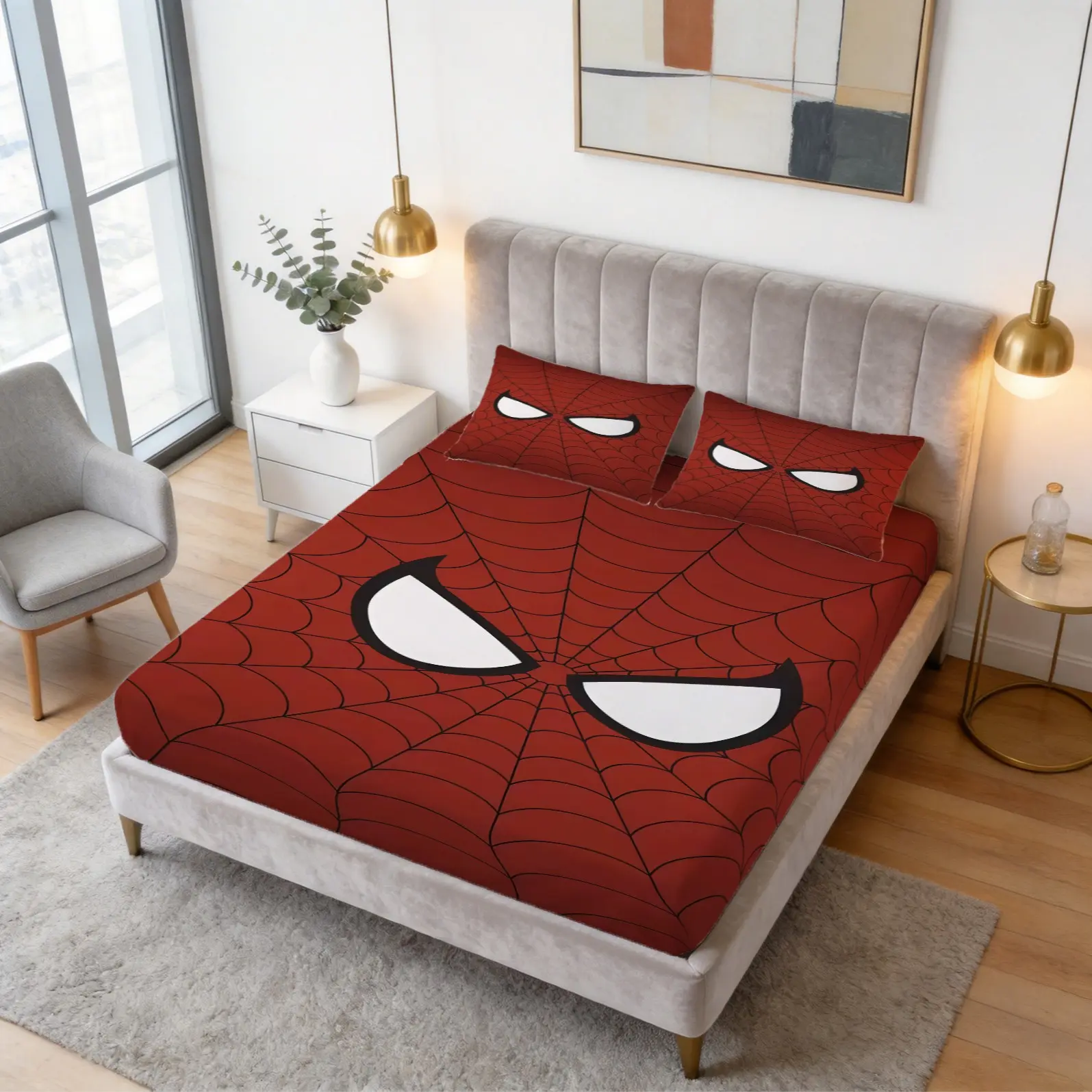Spider Web Mysterious Eye Print Pattern Bed Sheet Set, Halloween Micro Horror Theme, 1 Bed Sheet With 2 Pillowcases (Excluding Pillow Core), Available In Multiple Colors, Suitable For Bedrooms, Dormitories, And Guest Rooms, Suitable As Gifts And Decoratio