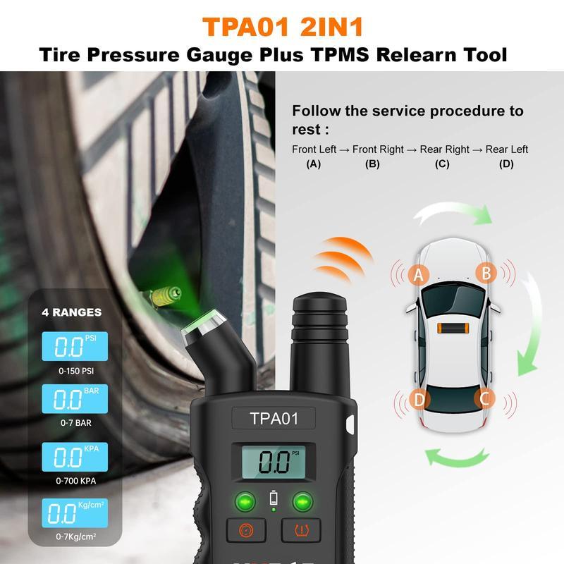 SUNDAY MIRTH [Limited Time Event]TPMS Relearn Tool Digital Tire Pressure Gauge TPA01 Plus 2 in 1 Tire Monitor System Activation Tool for GM Buick/Chevy/Cadillac,TPMS Sensor Reset Tool
