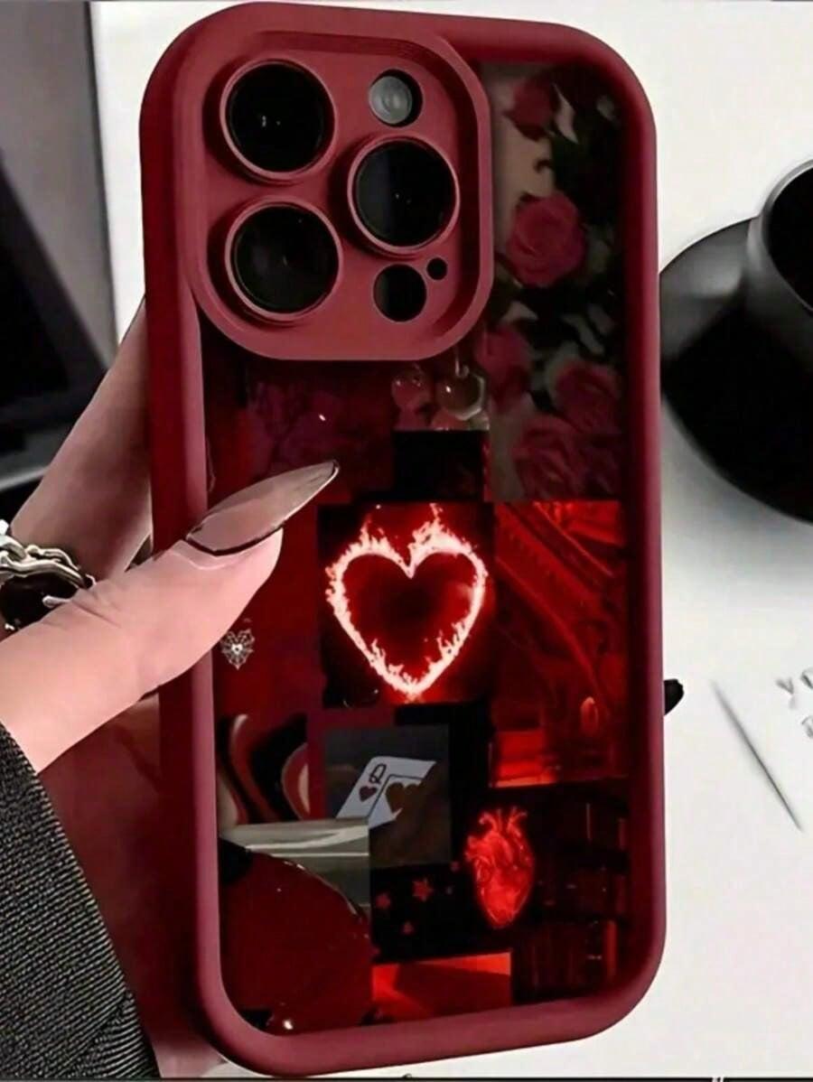 1pc Heart Patchwork Shock-Absorbing Anti-Fall Mobile Phone Case, Compatible With Iphone 15/15 Pro Max/14/13/12/11/7/8/XS/11 Pro And Series