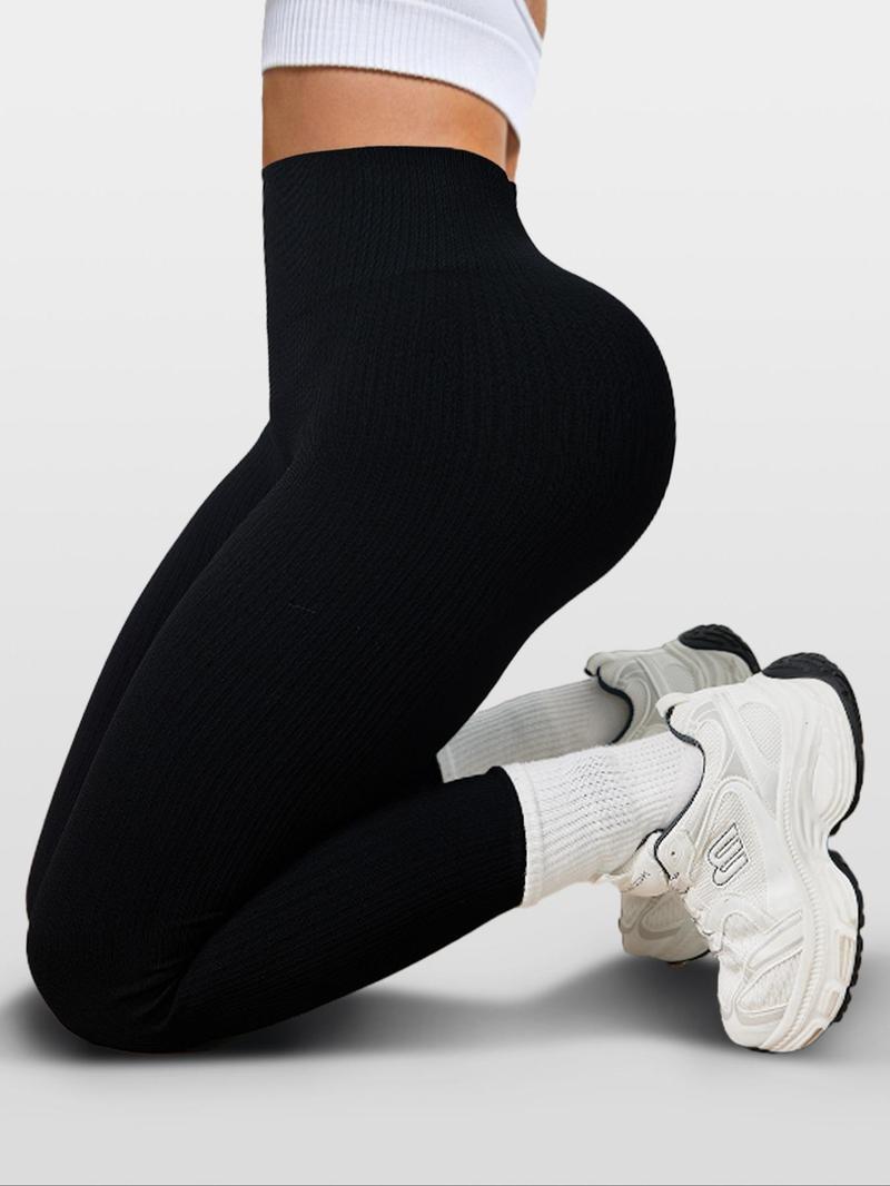 Women's Solid High-Waisted Sports Leggings, Athletic Stretchable Sporty Comfy Breathable Skinny Pants for Yoga Gym Workout, Ladies Sportswear for Indoor and Outdoor Wear