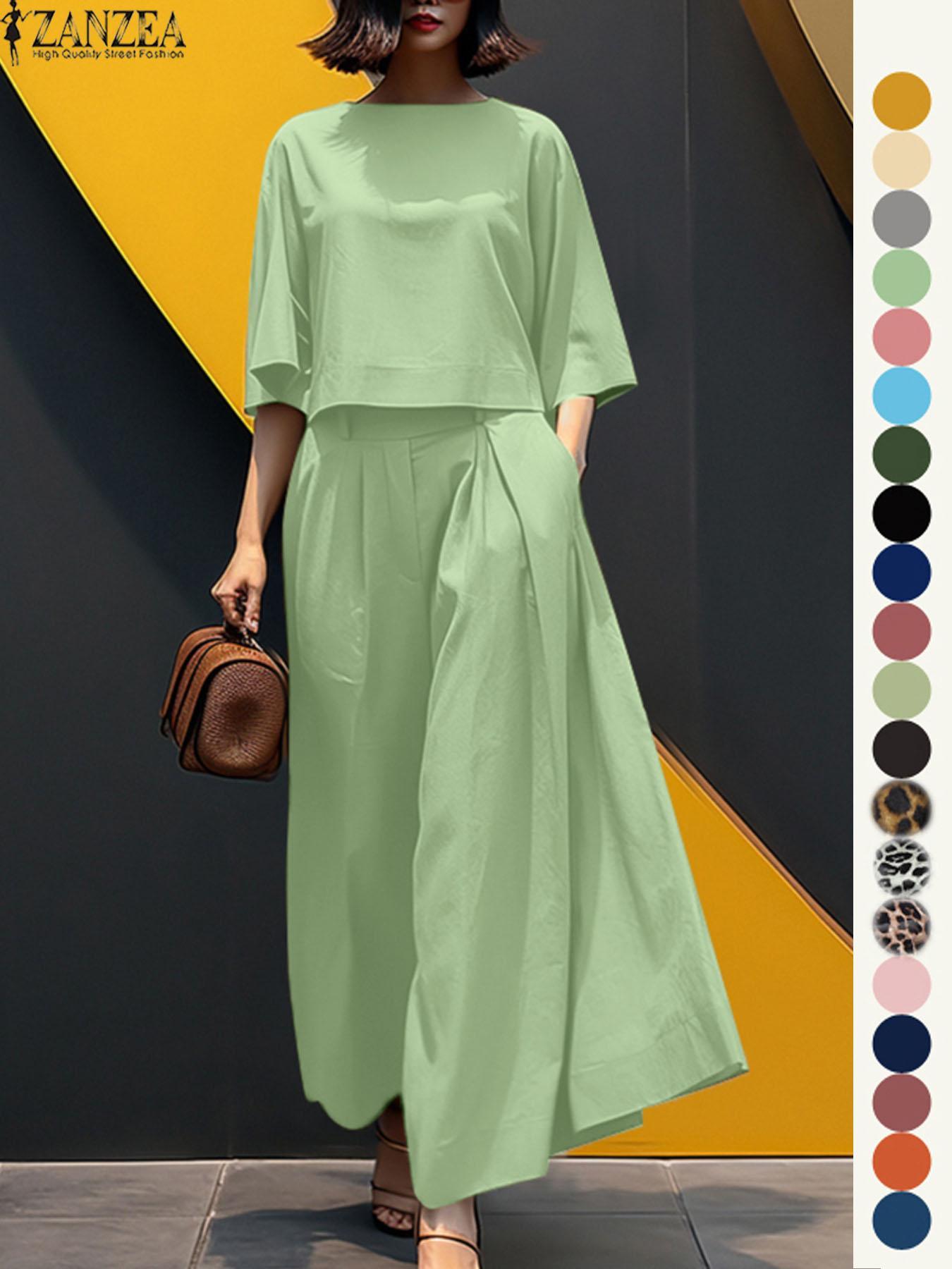 Women's Top & Wide Leg Pants Two-piece Set, Casual Fashion Minimalist Cozy Three Quarter Length Sleeve Top & Trousers for Daily Outdoor Wear, Ladies Clothes for All Seasons, Womenswear Women's Top & Wide Leg Pants Two-piece Set, Casual Fashion Minimalist Cozy Three Quarter Length Sleeve Top & Trousers for Daily Outdoor Wear, Ladies Clothes for All Seasons, Womenswear
