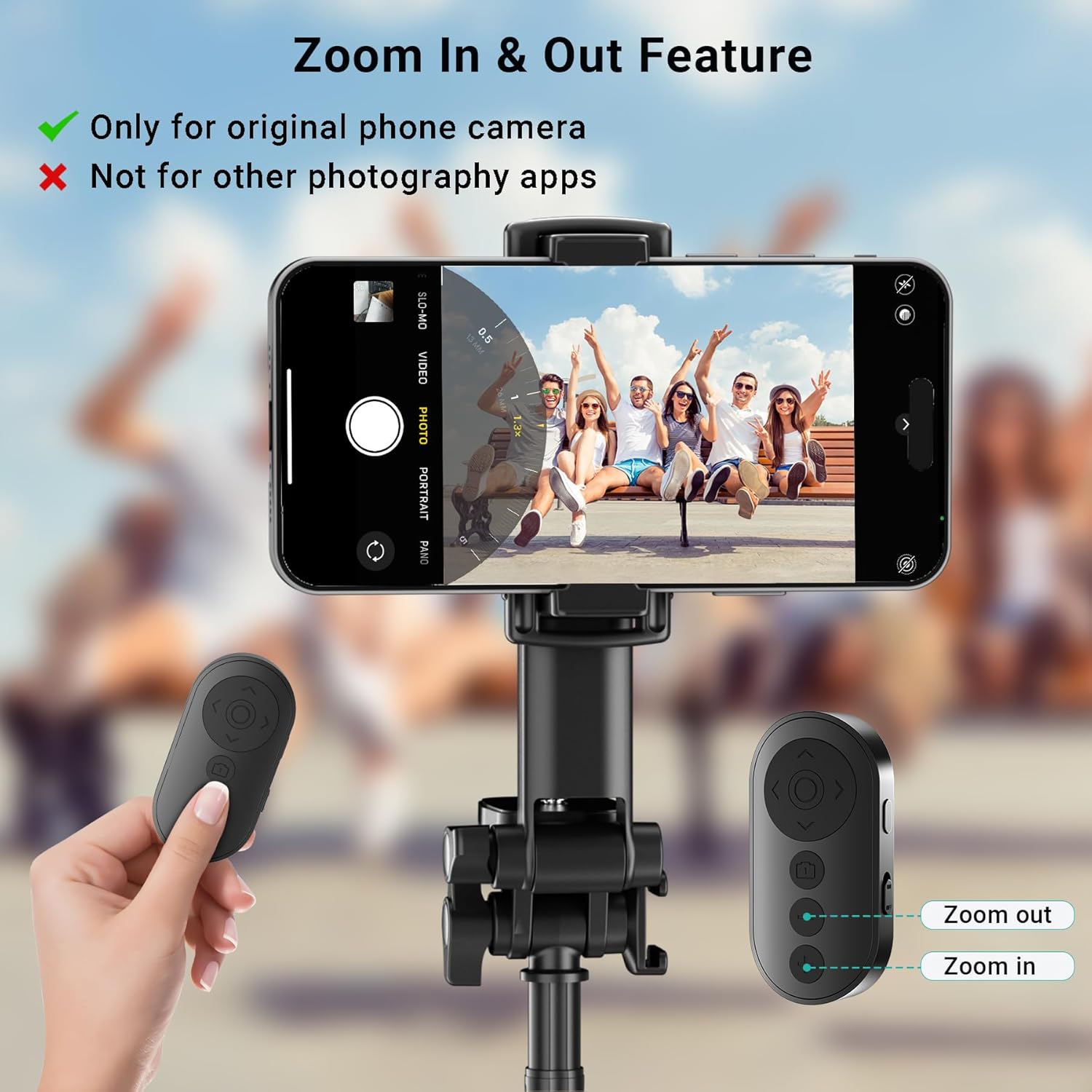 Camera Remote Control with Zoom for  & Android,  Camera Remote Shutter with Front/Rear Camera  for Photo & Video, Smartphone  Clicker for .