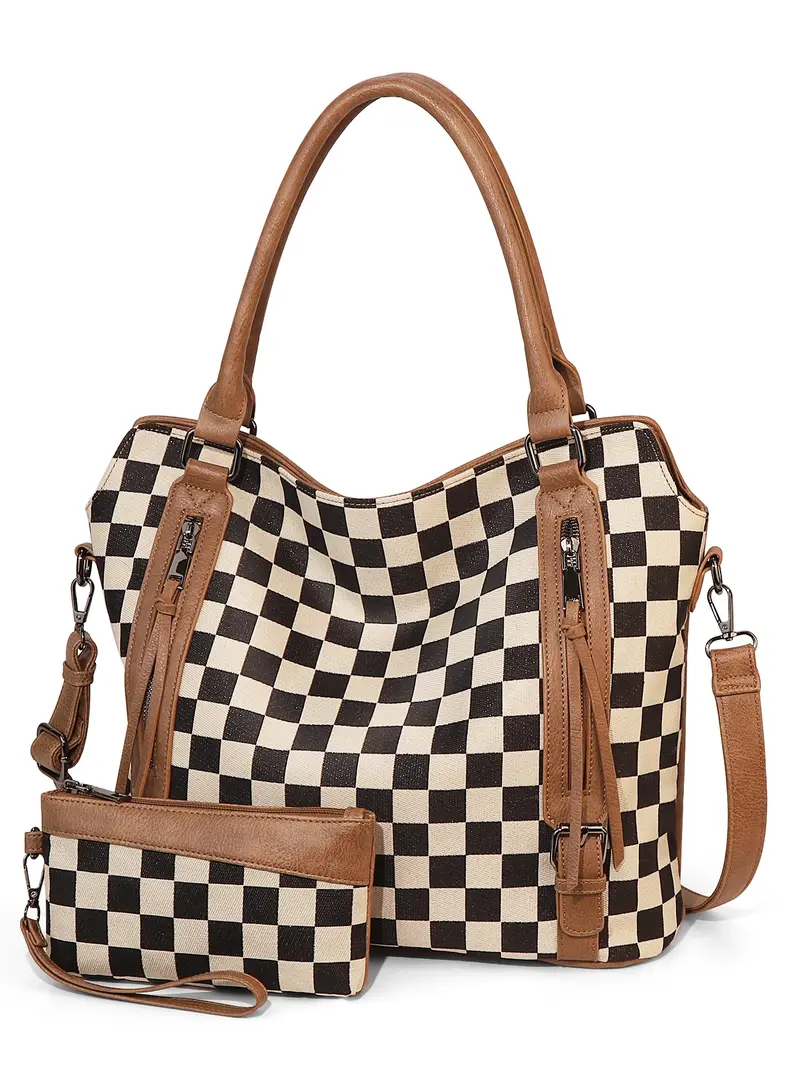 Checkerboard Pattern Backpack Set, Women display picture 1