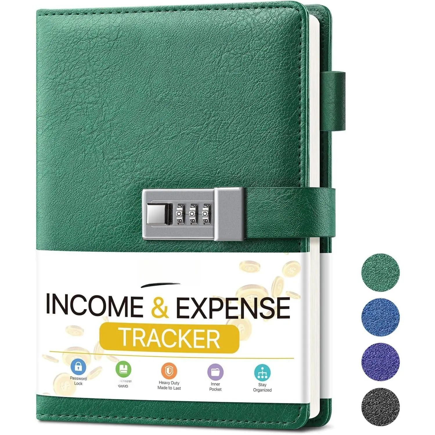 Accounting  Book with Lock, Accounting Log,  Income & Expenses Deposits, Expense  Notebook for Small Business Bookkeeping & Personal Use A5 Green 8.5x5.3"