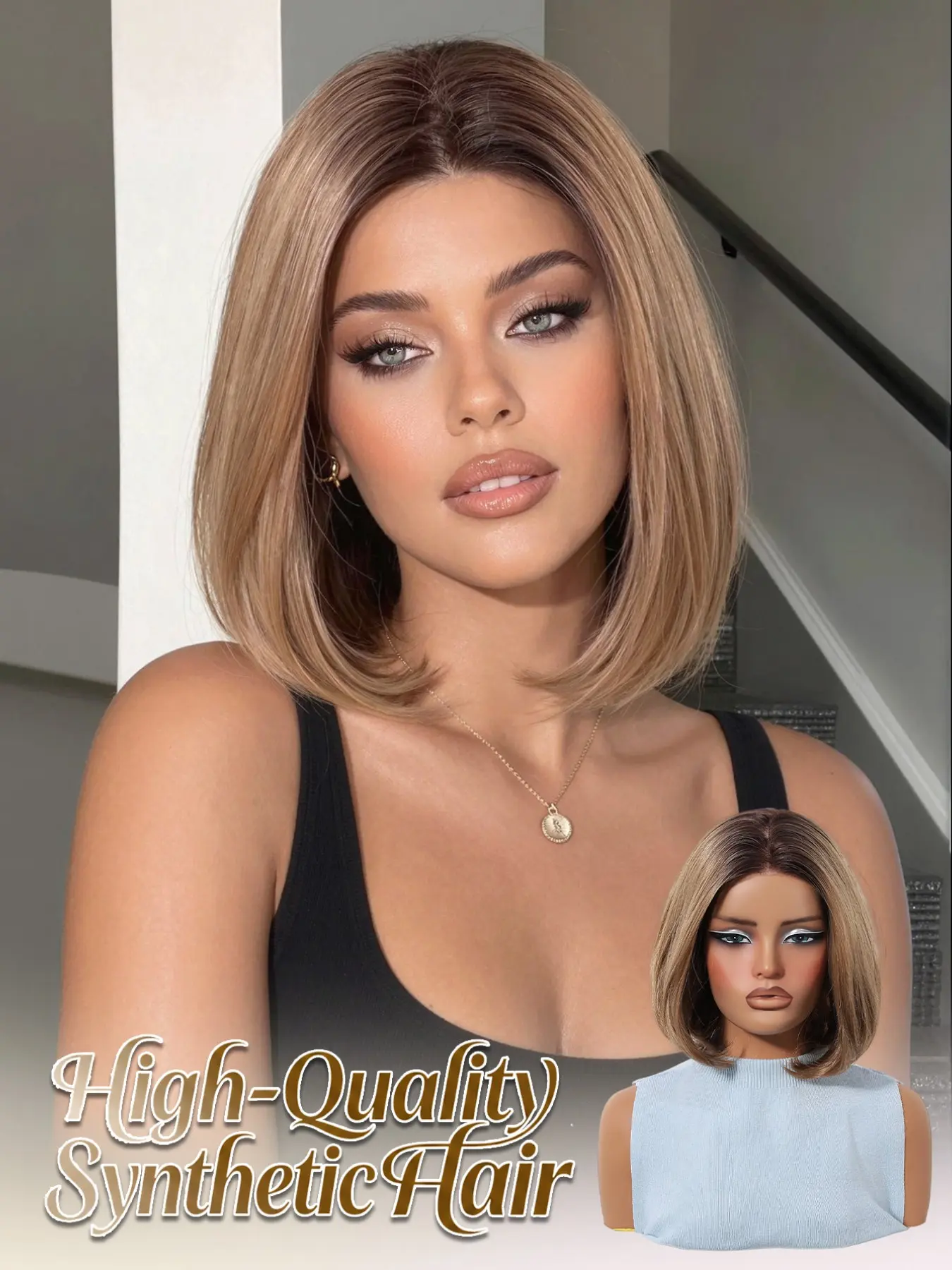 Topshe Monochrome Haircut, High-Quality Smoked Base, Smooth Inner Curl Bob, 12 Inches, Comfortable, Breathable, Versatile
