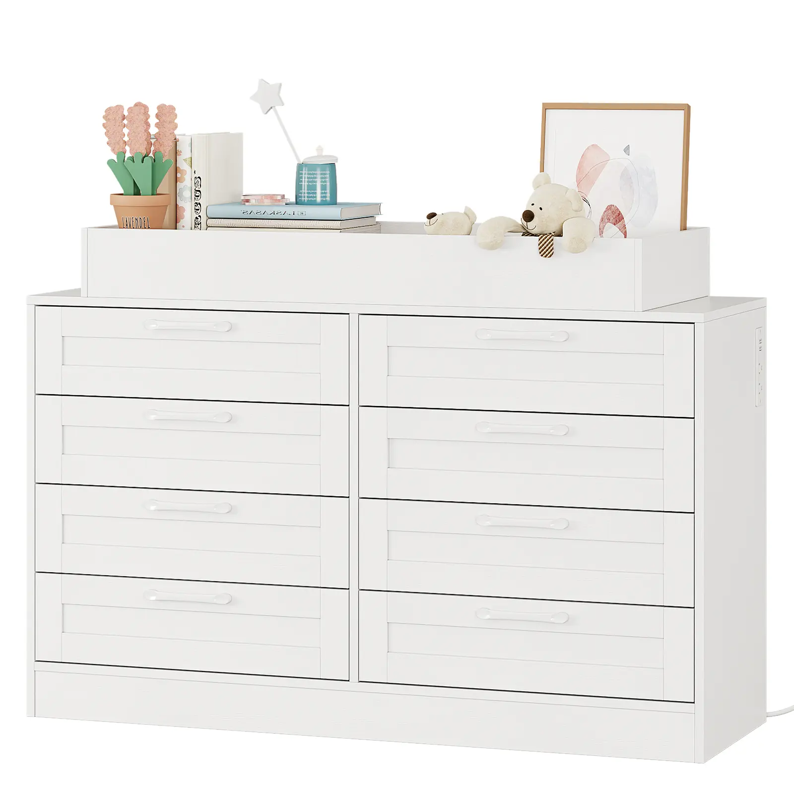 Changing Table Dresser, Nursery Dresser with 8 Drawers, Multi-Functional Changing Table, Diaper Changing Station