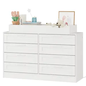 Changing Table Dresser, Nursery Dresser with 8 Drawers, Multi-Functional Changing Table, Diaper Changing Station