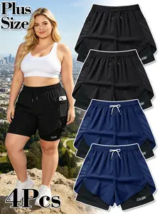 DLGK Women's Plus Size Elastic Waist Drawstring Sporty Shorts, Comfortable Loose-Fitting Gym Wear, Ideal for Daily Activities