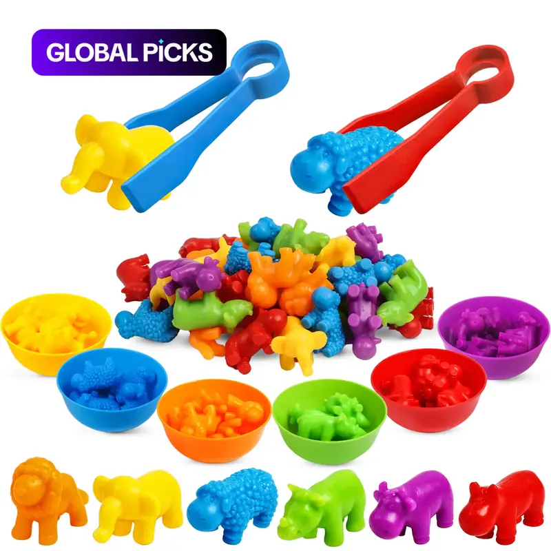 Counting Animals Toy, 1 Set Color-Sorting Game Toy, Sorting Bowl Preschool Learning Activity, Rubber Developmental Toy, Summer Gift #GLOBAL PICKS