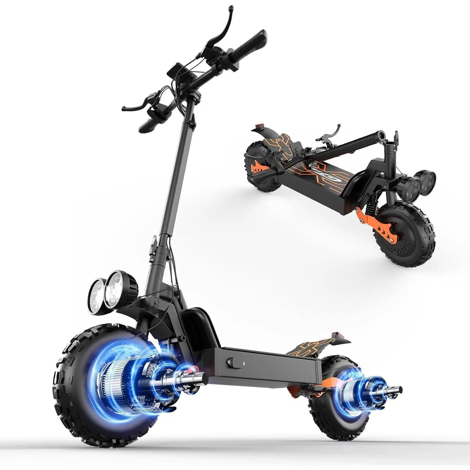 Electric Off-Road Scooter, 3000W Dual Motor, 48V 30Ah Battery, 35 MPH Max Speed, 70 Mi Max Range, 11" All-Terrain Tires, NFC Unlock, Foldable Sport Scooter for Commuting