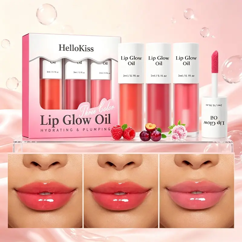 3-Piece Lip Oil Set, Lightweight, Hydrating & Moisturizing, Reduces Dry Lines and Repairs Lips, Anti-drying Daily Lip Care Lip Balm & Lip Oil for Autumn and Winter