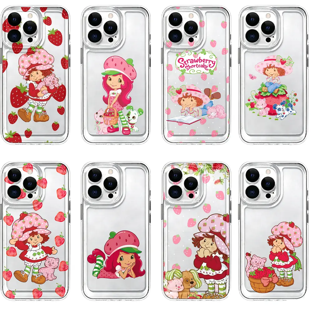 Vintage Strawberry Shortcake Clear Transparent Phone Cases For iPhone 17 Promax Air 16 Pro 15 14 Plus 13 12 & Samsung S23-26 Slim Soft TPU Retro Cartoon Cover For Girls Birthday Gifts