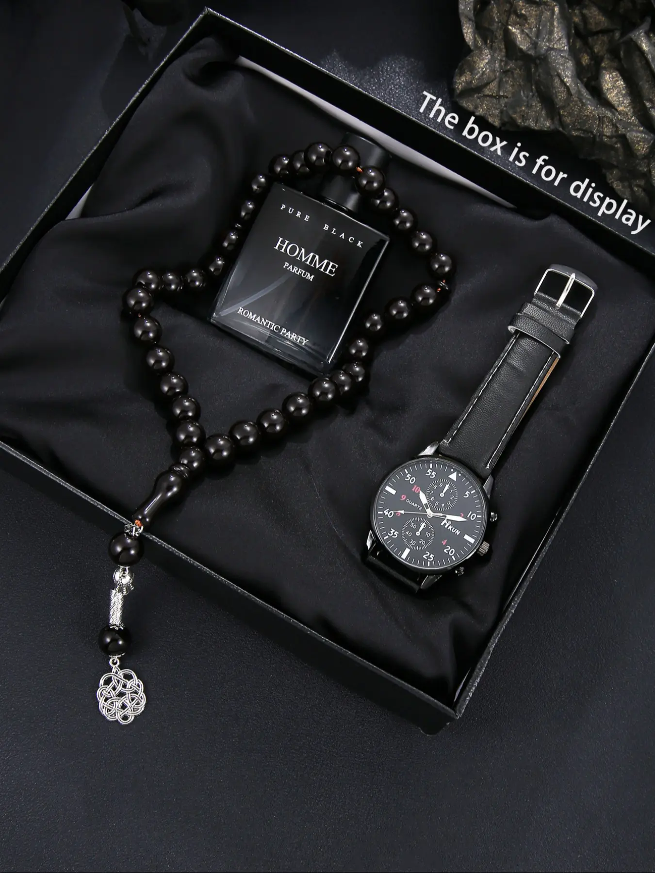 Men's Fashionable Gift Set, Includes Perfume, Watch, Prayer Beads, Ideal for Daily Wear, Festive Occasions, Thanksgiving, Christmas
