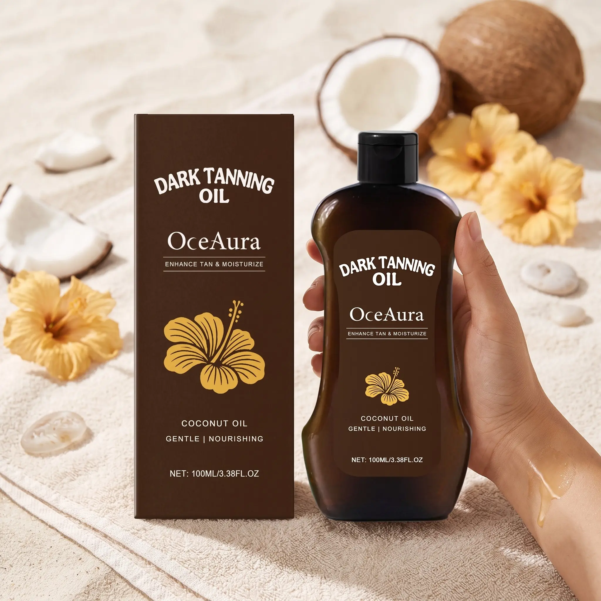 Oceaura Body Bronzing Moisturizing Oil, Sunless Tanning Oil, Natural Bronze Color, Hydrating, Non-Greasy, Even Tone, Quick Application, Stain-Free