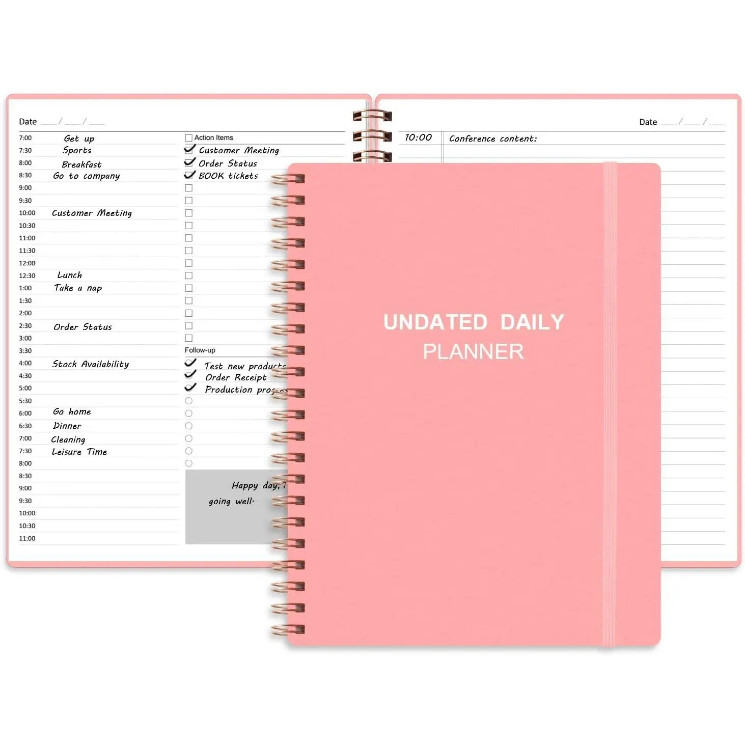 A4 Size Undated Daily Planner Organizer - Hourly Grids, Action Items, Follow-Up Sections, Synthetic Cover, 8.5×11in Office Stationery for Productivity & Time Management