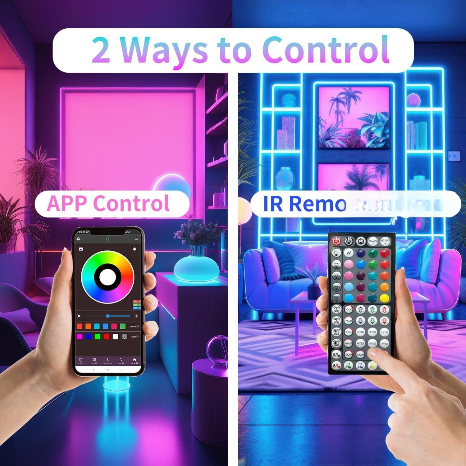 Led Lights for Bedroom 200FT(2 Rolls of 100ft), Music Sync Led Strip Lights with 60 Keys Remote and App Control, Color Changing RGB Led Lights for Room Kitchen Party Home Christmas Decoration Led Lights for Bedroom 200FT(2 Rolls of 100ft), Music Sync Led Strip Lights with 60 Keys Remote and App Control, Color Changing RGB Led Lights for Room Kitchen Party Home Christmas Decoration