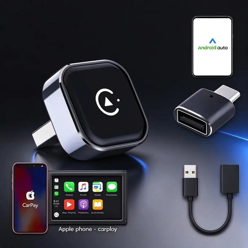 Wireless CarPlay Adapter, compatible with iPhones and Android phones for vehicle screens, 2-in-1 wireless CarPlay and Android Auto for seamless smart navigation and entertainment. Upgraded wireless CarPlay adapter, 2026 CarPlay, supports portable car disp