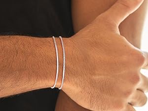 FREEKISS Layered Bracelet For Men Boys Sterling Men Bracelet Dainty Set 2mm Snake Box Chain Link Braclets 6.5-9 Inch Silver Gift For Men Boys  For Christmas Stack summerwins