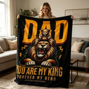 Dad Lion Blanket – My King, My Hero | Soft Fleece Throw for Adults and Children's Blankets | Kid & Adult Cozy Blanket for Father-Son Bed, Living Room & Sofa Decor | Father's Day Birthday Gift