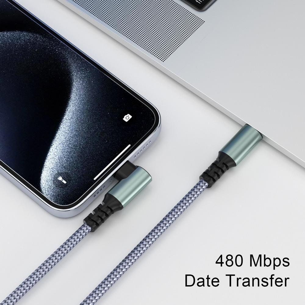 USB Type C Charger Cable Nylon Braided USB-C to USB C Line, 90 Degree Bend Gaming Charging Cable, Fast Charging Data Transfer