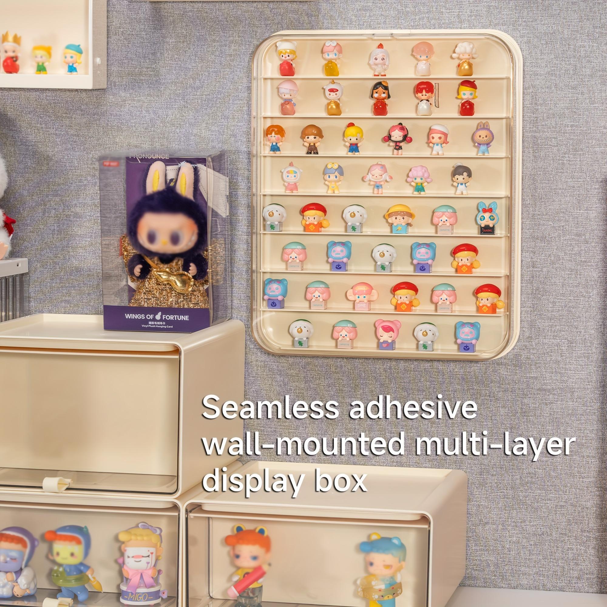 Wall-Mounted Display Cabinet Shelf, Display Cabinet Collectibles, 8-Tier Organizer for Small Figurines, Dustproof Storage Rack for Dolls & Blind Boxes, Transparent Plastic Multi-Grid Shelves