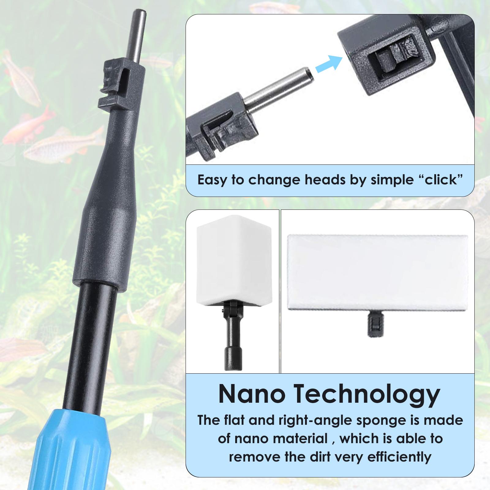 6 in 1 Adjustable Aquarium Cleaning Tool Kit Fish Tank Cleaning Kit for 20-160 Gallon Tank with Telescopic Long Handle, Algae Scraper, Scrubber Pads, Tube Cleaner, Fish net, Gravel Rake Fathersdaygift Removal