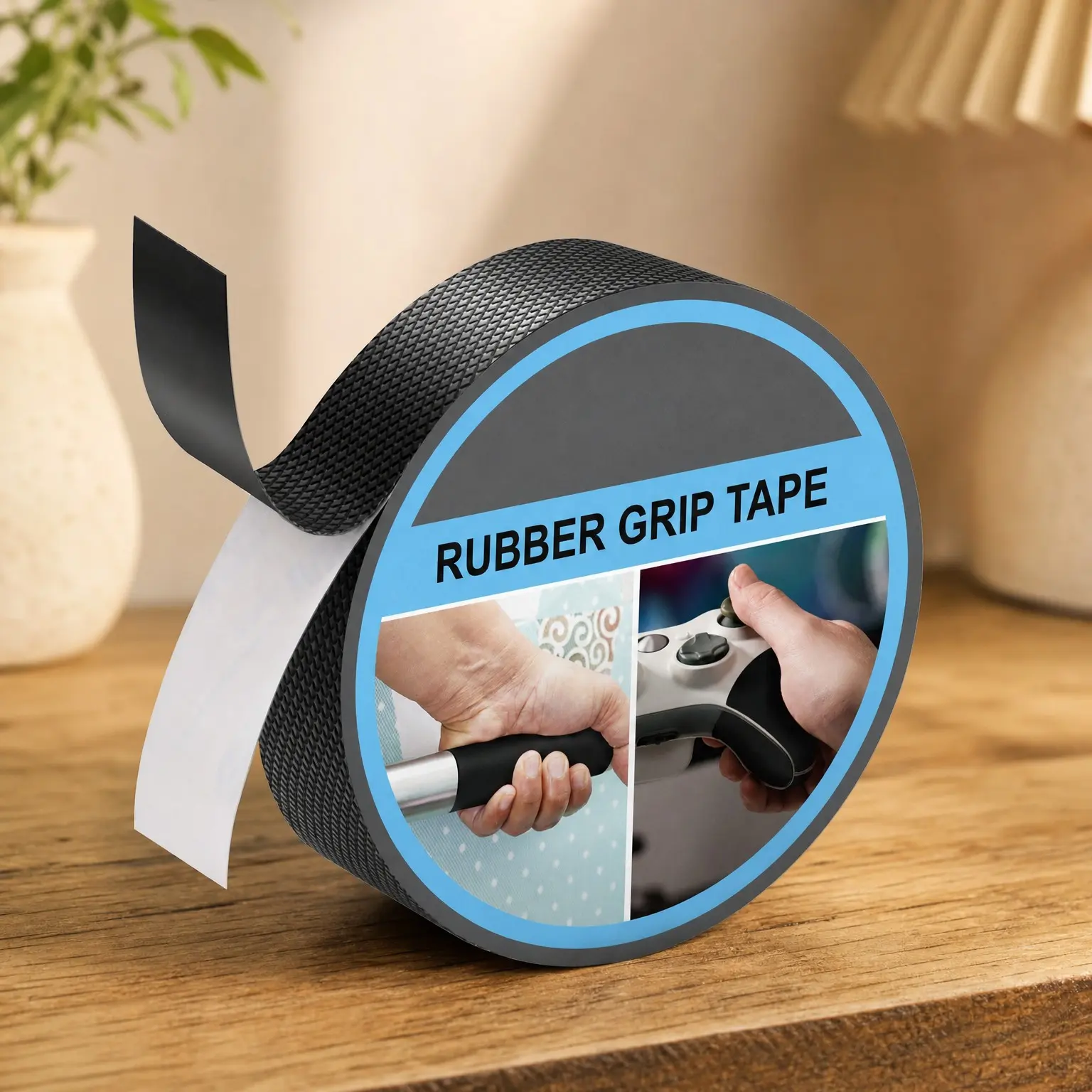 Ultra-Thin Anti-Slip Rubber Grip Tape, Strong Adhesive Waterproof Heat-Resistant Wear-Resistant Cushion Pad for Safer Handles & Contact Surfaces, Black, 1 Inch x 10 Feet