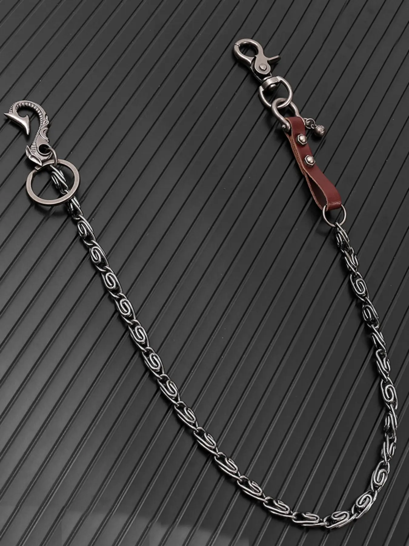 Punk Hip-Hop Metal Waist Chain Keychain for Bags, Unisex Cool Jeans Chain, Leather Street Style Accessory, All Seasons Fashion